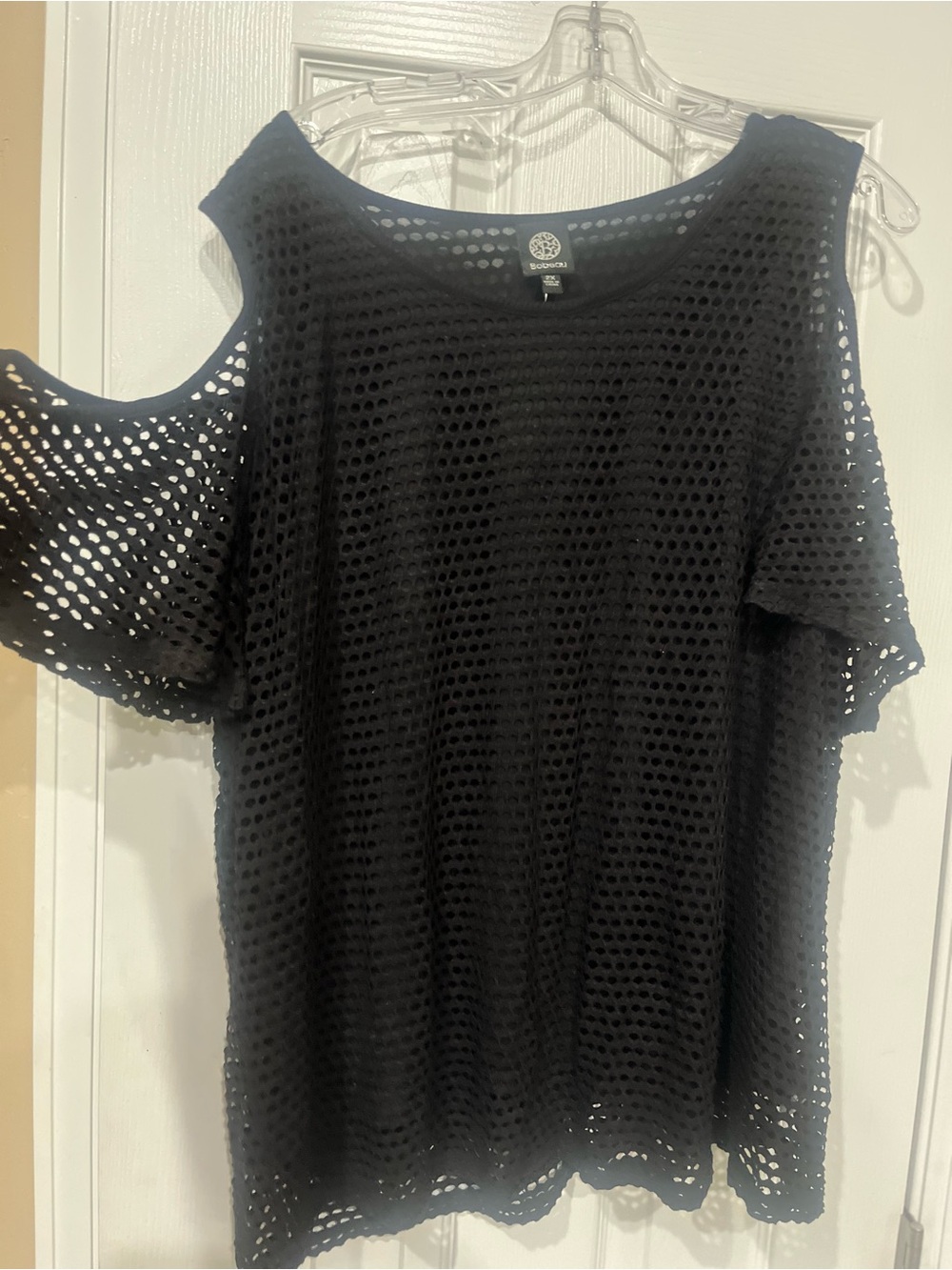 bobeau Black Cold-Shoulder Open-Knit Tunic